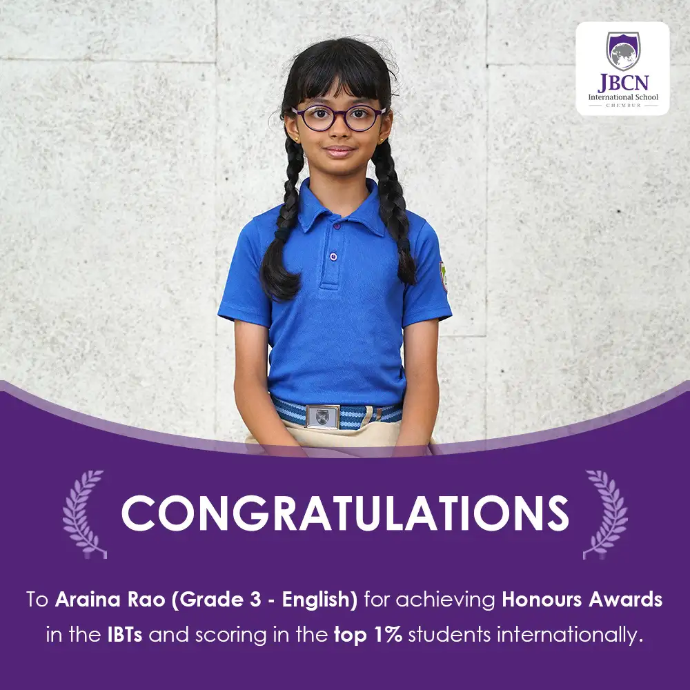Ariana Rao ranked in the Top 1 per cent internationally and received Honours Awards for their International Benchmark Tests (IBTs)