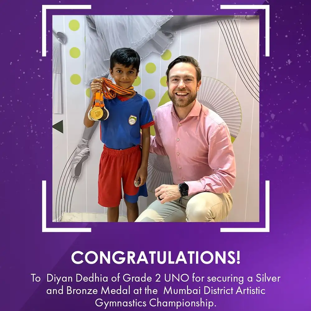Diyan brought home Silver Medals in Vault, Pommel Horse, Parallel Bars, and a Bronze Medal in Floor exercises. He secured second place overall in the Mumbai district