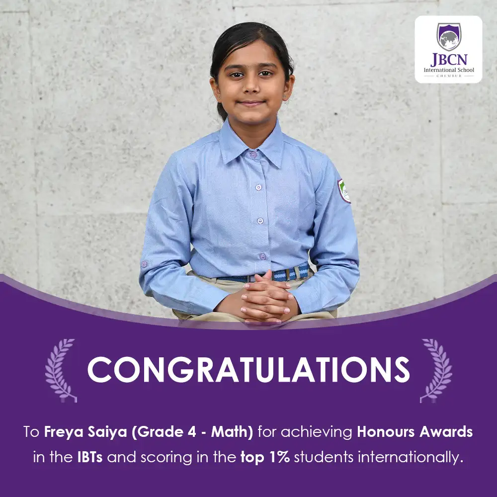 Freya Saiya ranked in the Top 1 per cent internationally and received Honours Awards for their International Benchmark Tests (IBTs)