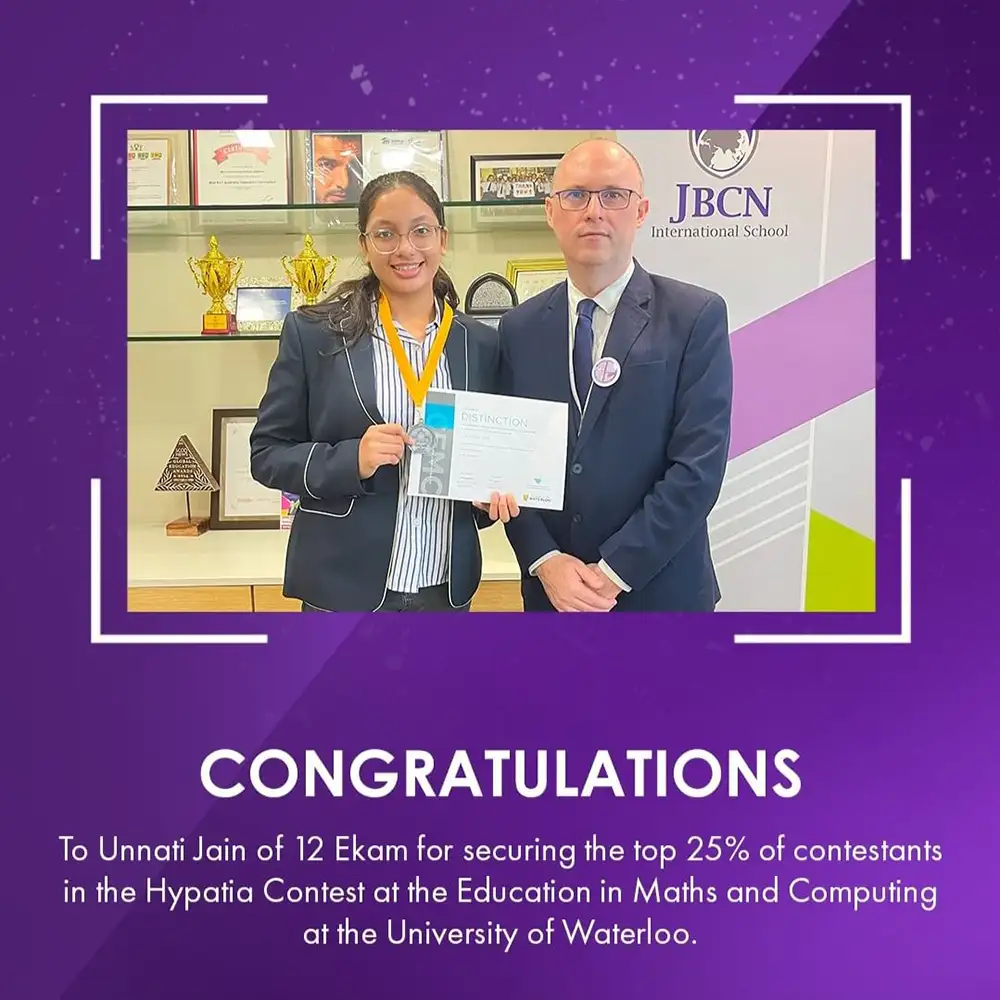 Unnati Jain, 12 Ekam ranked in the top 25 percent of contestants in Hypatia Contest (Maths and Computing) by the University of Waterloo!