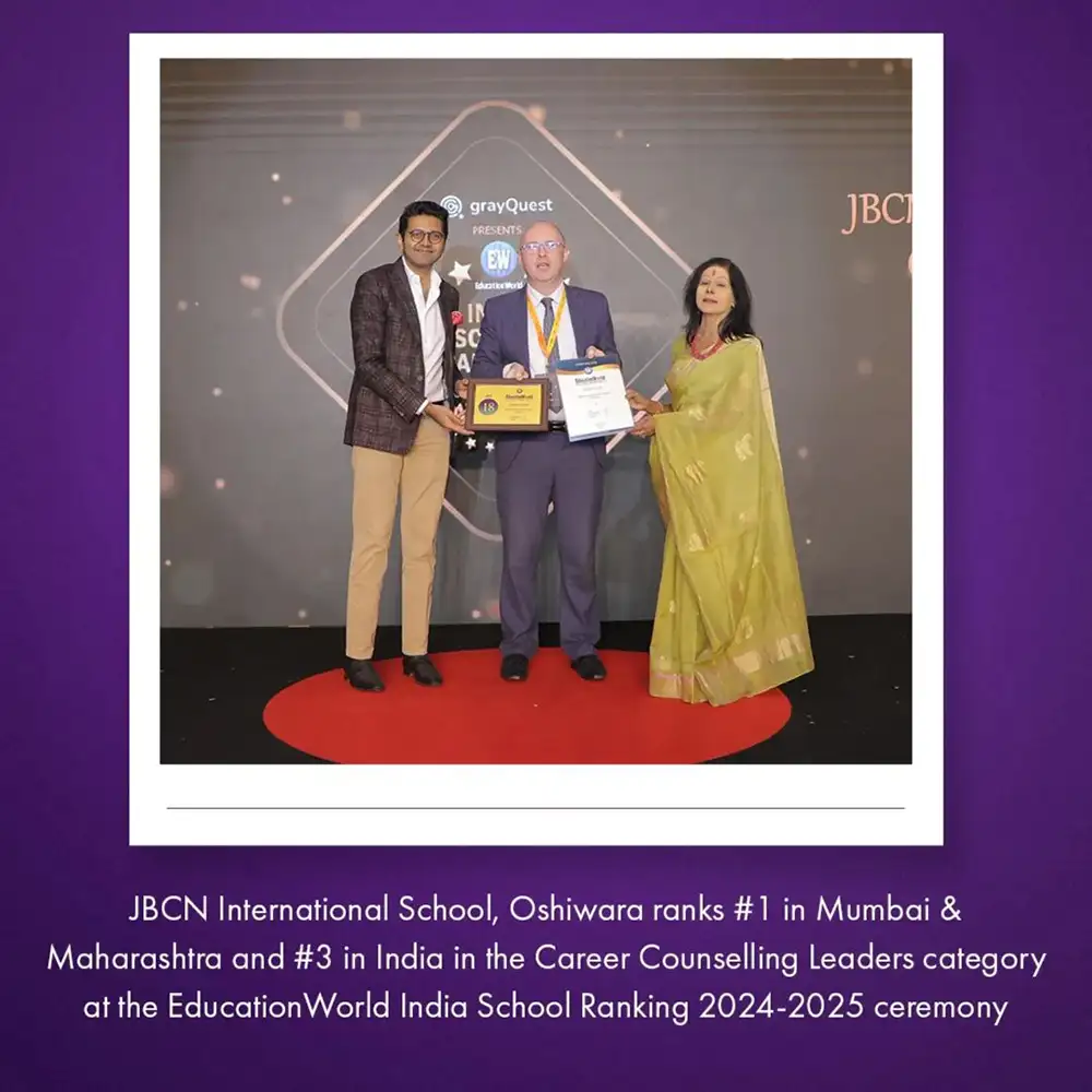 JBCN International School, Oshiwara, ranked #1 in Mumbai and Maharashtra and #3 across India in the Career Counselling Leaders, Education World